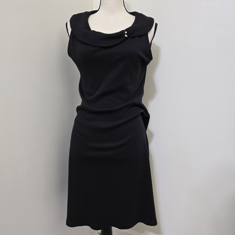 rafaella Sleeveless Wide Collar Classic Career Shift Stretch Dress‎ M Black